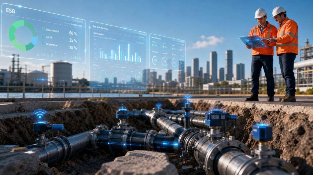 Tubulações subterrâneas com sensores IoT e dashboards digitais